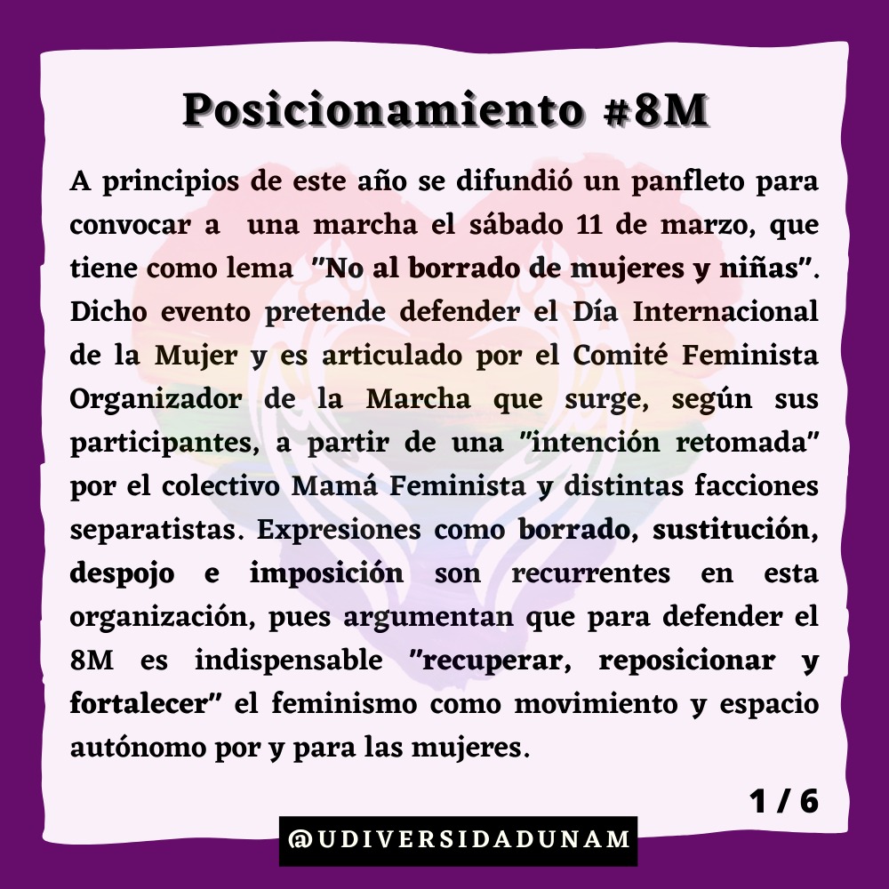UNAMUDiversidad's tweet photo. #Todaslasmujeres/ #Todoslosderechos
#8M
#MarchaTERF
#LasMujeresTransNoMeBorran
#NoEnNuestroNombre
#SinLasTransNada https://t.co/OE2e3pNXJI