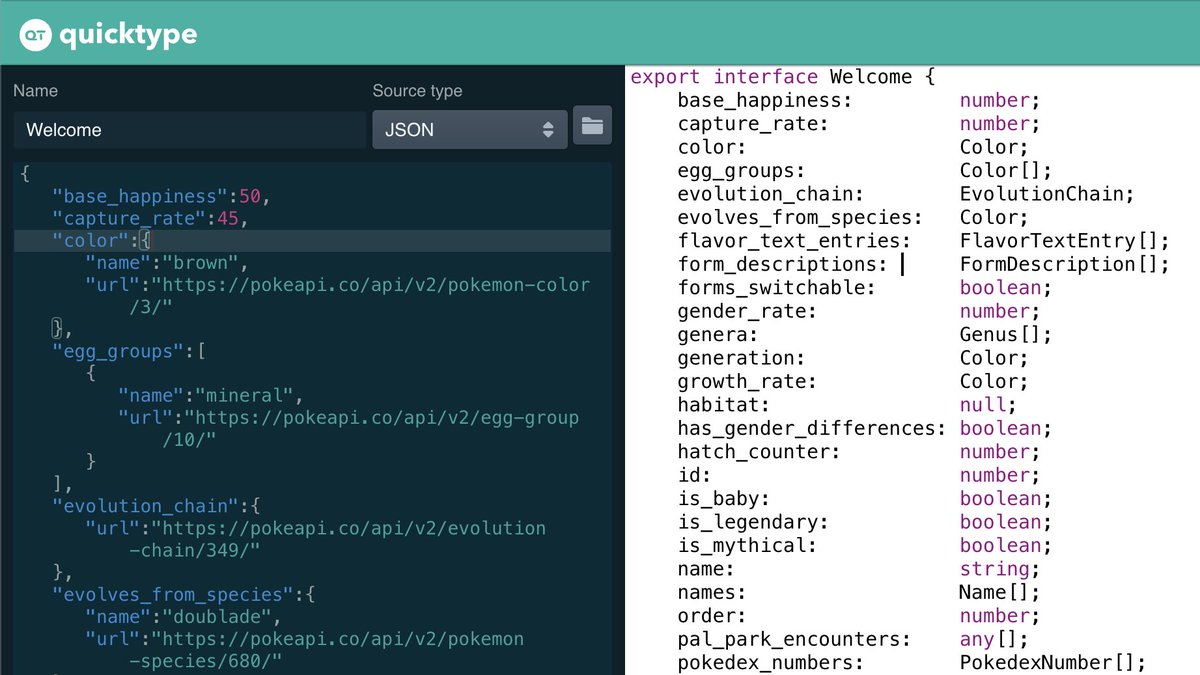Este recurso te ahorra HORAS de vida.

Le pasas un JSON y te crea los tipos de TypeScript al instante.

🔗 app.quicktype.io