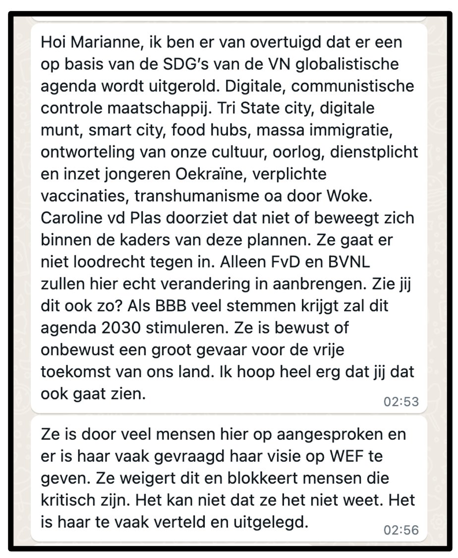 Marianne Zwagerman 💟☮️ (@mariannezw) on Twitter photo Vannacht appt iemand die ik niet ken (maar die wel mijn nummer heeft 🤨) dit. 1 van de vele berichten over
<a href="/lientje1967/">Caroline van der Plas</a> waarmee ik overspoeld word. De haatcampagne tegen haar is heftig. Ik snap dat zij zich niet veilig kan voelen. Het is dieptriest. Vannacht appt iemand die ik niet ken (maar die wel mijn nummer heeft 🤨) dit. 1 van de vele berichten over
<a href="/lientje1967/">Caroline van der Plas</a> waarmee ik overspoeld word. De haatcampagne tegen haar is heftig. Ik snap dat zij zich niet veilig kan voelen. Het is dieptriest.