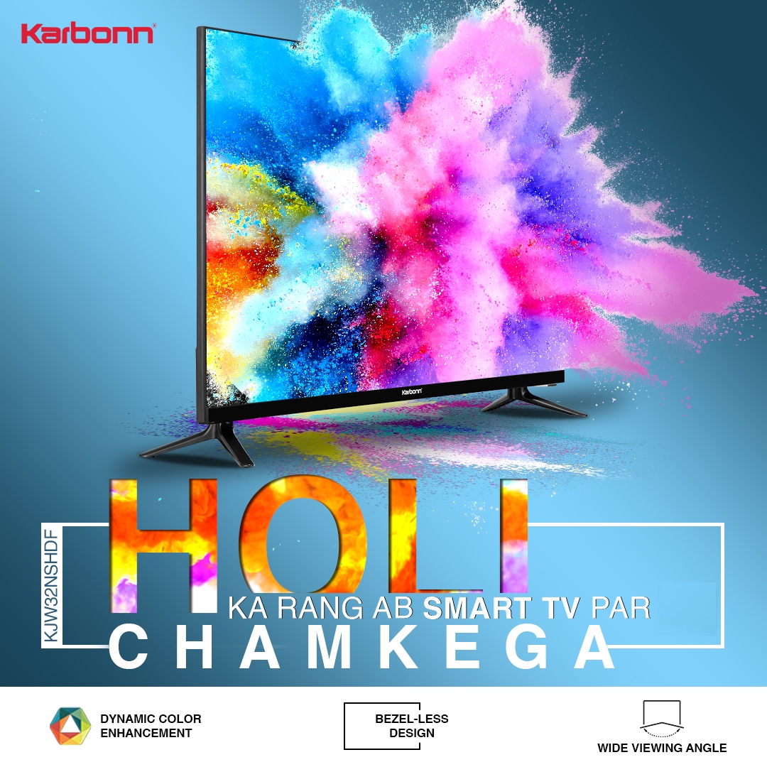 KarbonnSmart's tweet photo. Is Holi, aapko rang ab sabse behtar dikhega! 
Experience the vibrancy of Holi come alive on your screen in every hue and shade 🎨 Team Karbonn wishes you all a very Happy Holi!
#Holi #Holi2023 #karbonn https://t.co/XeF2BjHHN8