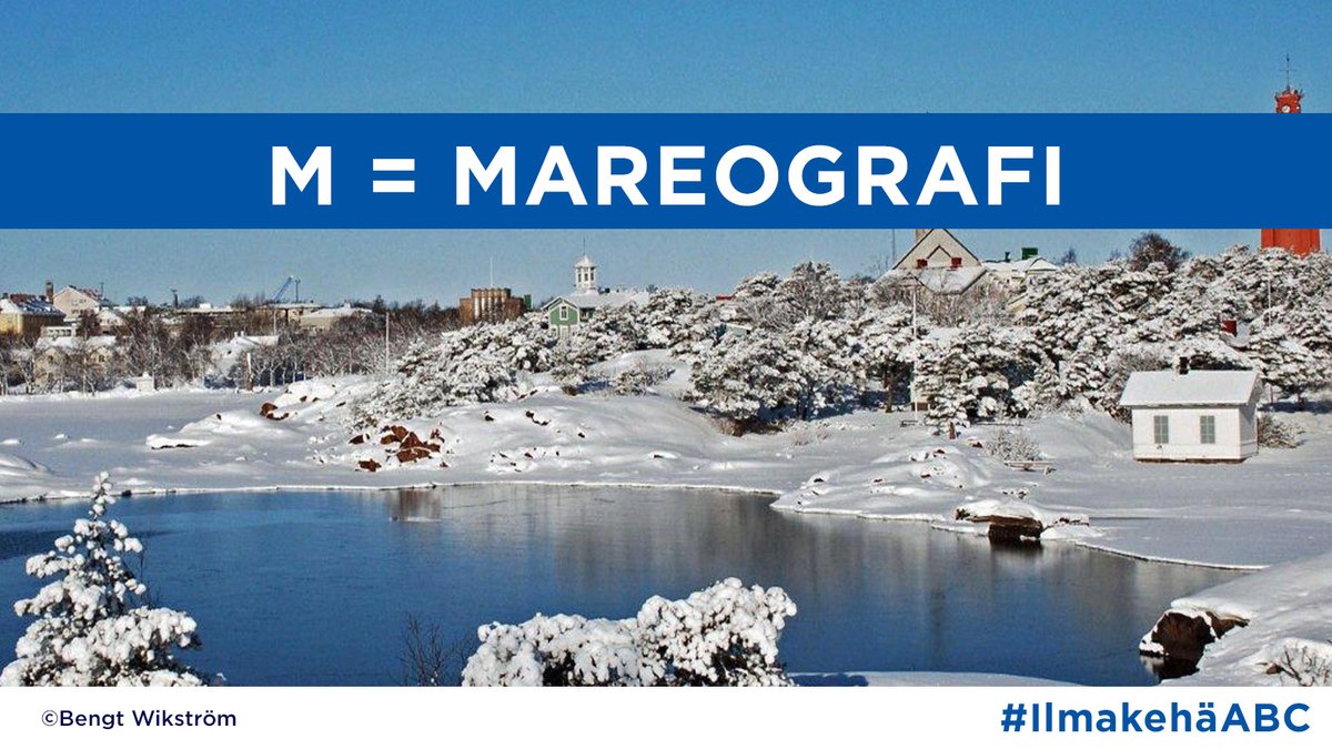 Vedenkorkeuden mittausasema. Mareografirakennuksen sisällä on vaimennusputkella mereen yhdistetty mittauskaivo, jossa oleva kelluke liikkuu vedenkorkeuden muuttuessa. Kellukkeen liikkeitä seurataan laitteistolla, joka kerää tietoa liikkeestä reaaliajassa.

#IlmakehäABC