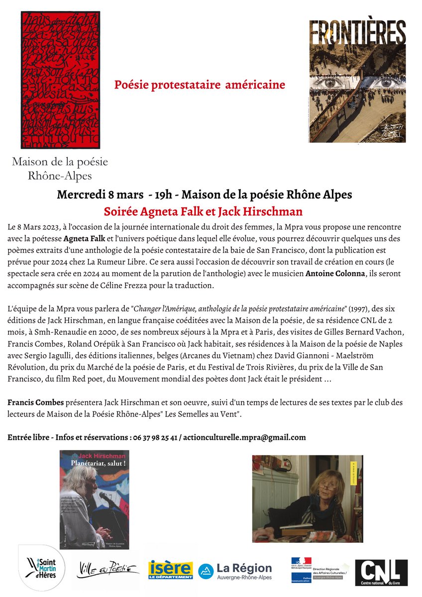 Ce soir à la Maison de la Poésie Rhône Alpes à 19h00, nous vous proposons une rencontre avec la poétesse et peintre Agneta Falk.
