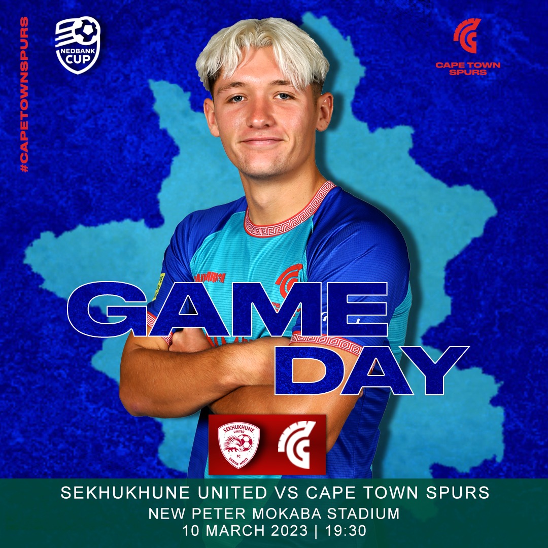 Cape Town Spurs FC (@CapeTownSpursFC) on Twitter photo 2023-03-10 06:00:01 🚨IT’S GO TIME!🚨
Sekhukhune United vs Cape Town Spurs❤️🔥
New Peter Mokaba Stadium🏟️
Nedbank Cup🏆
7:30pm 🕒
#CapeTownSpurs
#UrbanWarriors
#NedbankCup
#OURYOUTHOURFUTURE 🚨IT’S GO TIME!🚨
Sekhukhune United vs Cape Town Spurs❤️🔥
New Peter Mokaba Stadium🏟️
Nedbank Cup🏆
7:30pm 🕒
#CapeTownSpurs
#UrbanWarriors
#NedbankCup
#OURYOUTHOURFUTURE
