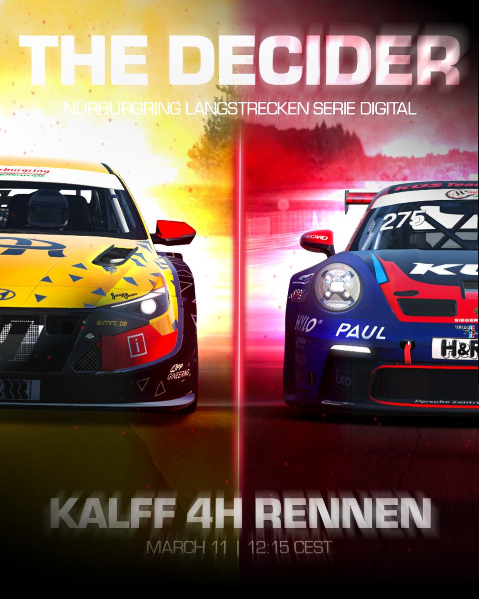 SimRC (@simrc_de) on Twitter photo We're getting feelings of Déjà Vu 🤪
Two cars, two championships. The <a href="/DigitalNLS/">Nürburgring eSports 🌲🏁</a> season finale.
🗓 | March 11
🕢 | 12:15 CEST
📺 | <a href="/nuerburgring/">Nürburgring</a>
#DNLS We're getting feelings of Déjà Vu 🤪
Two cars, two championships. The <a href="/DigitalNLS/">Nürburgring eSports 🌲🏁</a> season finale.
🗓 | March 11
🕢 | 12:15 CEST
📺 | <a href="/nuerburgring/">Nürburgring</a>
#DNLS