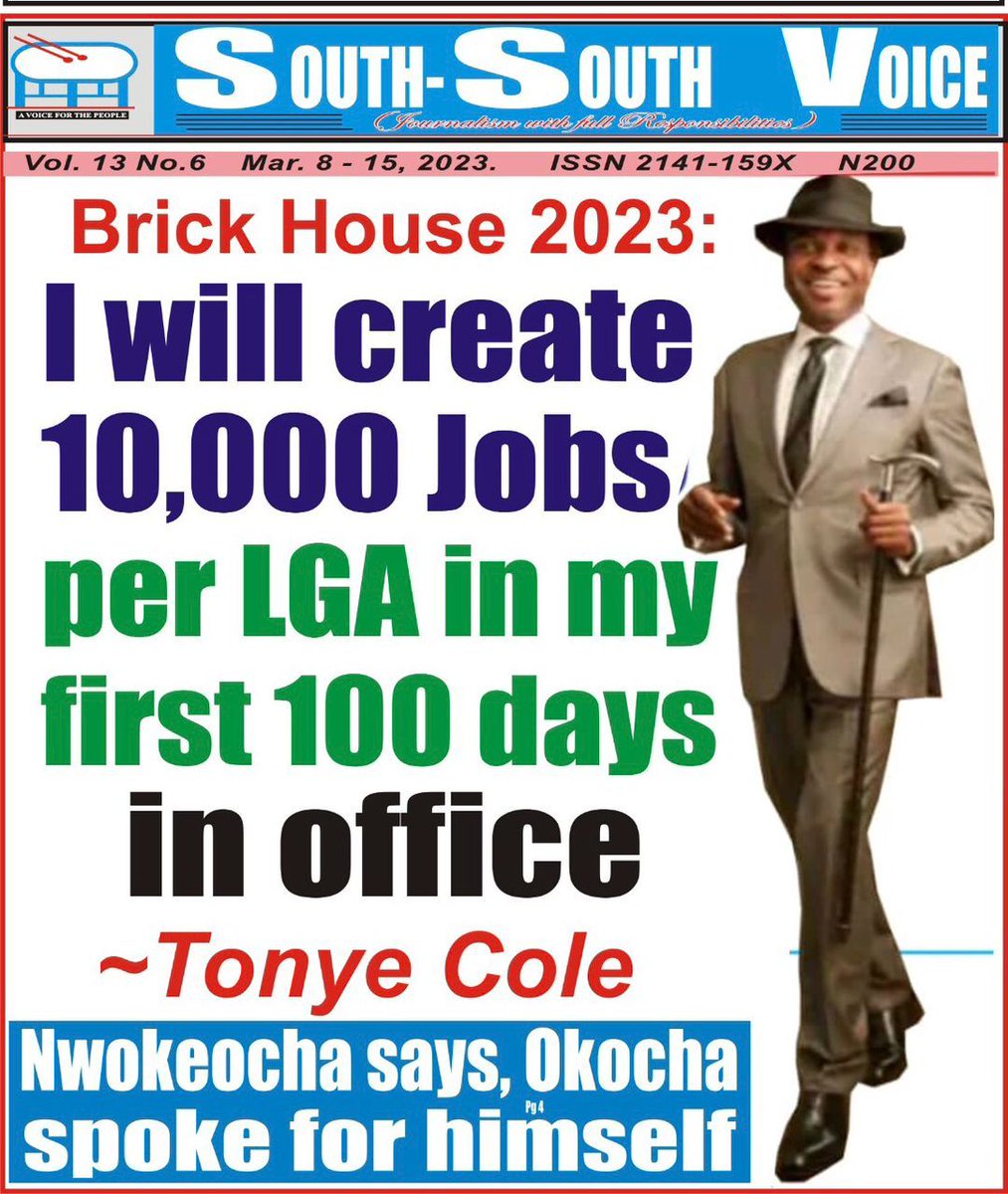 Pastor Tonye Cole has promised to provide 230,000 Jobs in 100days as Rivers state Governor!

#WeGoDoAm
#TonyeColeForUs
#Tonye4Governor