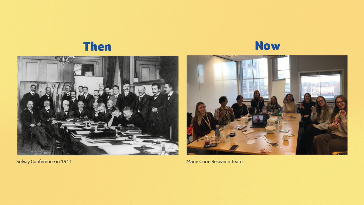 Can you spot Marie Curie in the first photo? She's the only woman among a group of male physicists and chemists. That same year, she won her second Nobel Peace Prize. 

Her perseverance and passion inspire our women-led Research team today. #InternationalWomensDay 1/3