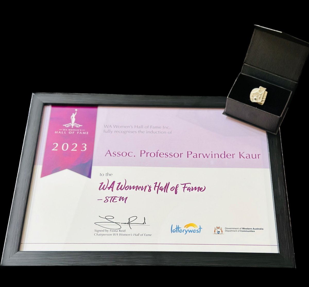 Dr_Parwinder's tweet image. Incredibly emotional moment to get inducted into the WA Women Hall of Fame felicitated by WA Minister for Women's Interests, Hon. Sue Ellery MLC #IWD2023 @SAgE_UWA @uwanews #SuperstarsofSTEM