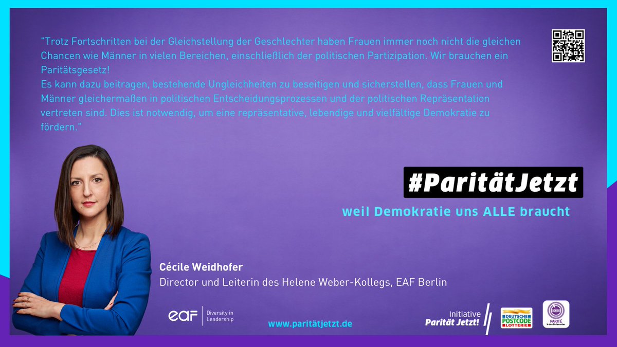 Zum #Weltfrauentag fordern wir: #ParitätJetzt! Noch immer sind Frauen nicht gleichberechtigt in politischen Entscheidungsprozessen vertreten. <a href="/cecileweidhofer/">Cécile Weidhofer</a>: Wir brauchen ein Paritätsgesetz!
Mehr: paritaetjetzt.de 
#FrauenindiePolitik #InternationalerFrauentag