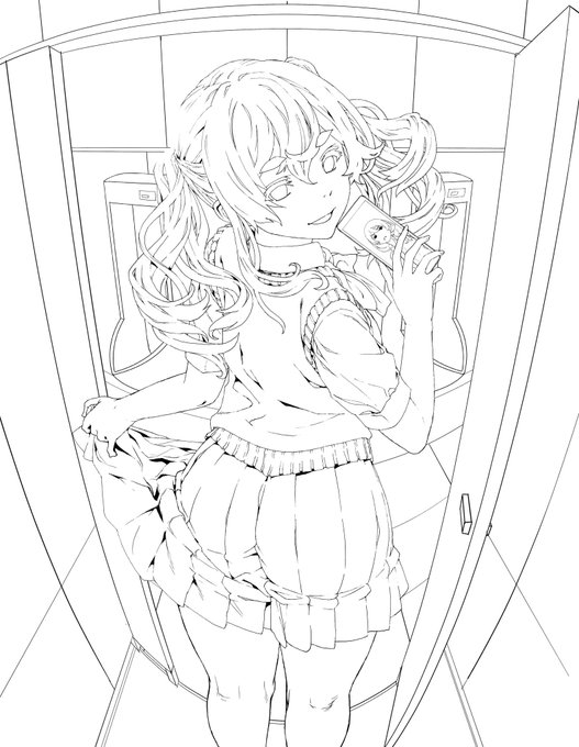 線画と並べても面白いな。これは魚眼パース定規初めて使わせてもらった背景絵です。(h 