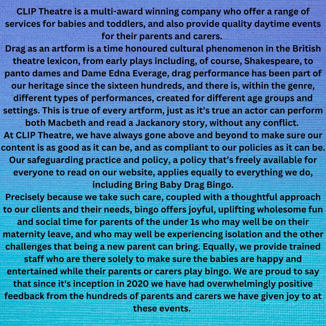 We are so honoured to work with our artists,  we are so proud of what we do, and that's not going to change! #cliptheatre