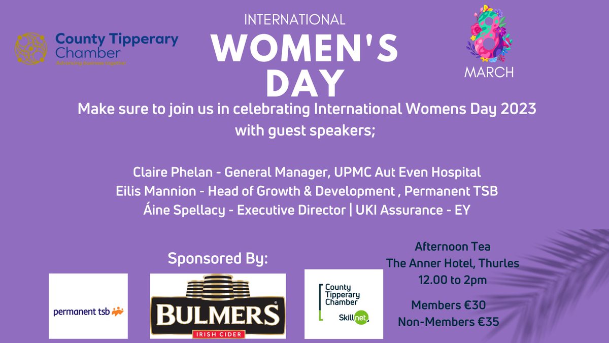 For all of the women who make a positive impact. Look forward to seeing you all later today #IWD2023 @CTChamber @BulmersIreland @CoTippSkillnet @permanenttsb