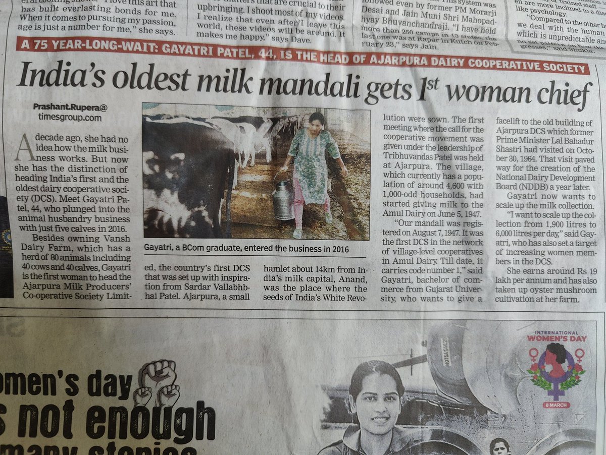 Well done Gayatri Ben !What an inspiring story on women's day , not only permanent financial independence but also  dignity of labour and empowerment in the society.<a href="/IndianDairyAsso/">Indian Dairy Association</a> <a href="/PrashantrTOI/">Prashant Ruperra</a> <a href="/timesofindia/">The Times Of India</a>