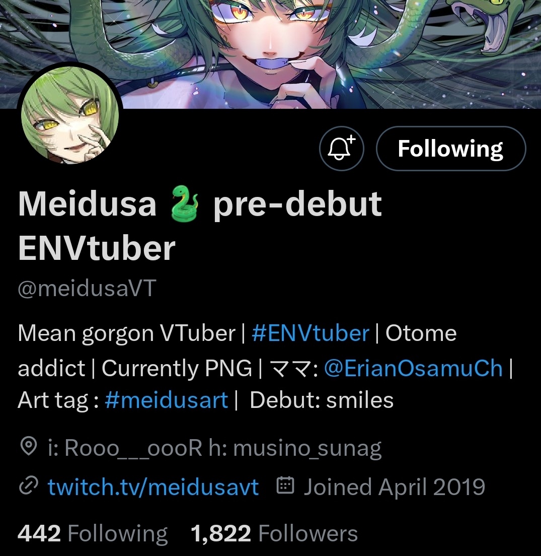 meidusaVT's tweet photo. 🐍LOOKING FOR MUTUALS🐍

hihi I'm Meidusa and my main got hacked bc I'm a big ol dummy dumb dumb. I doubt twitter will let me get my account back so I think I'm gonna just restart here!

Retweets would be greatly appreciated :') 

(#ENVtuber #vtuber #VtuberUprising) https://t.co/jjWd4B19lC