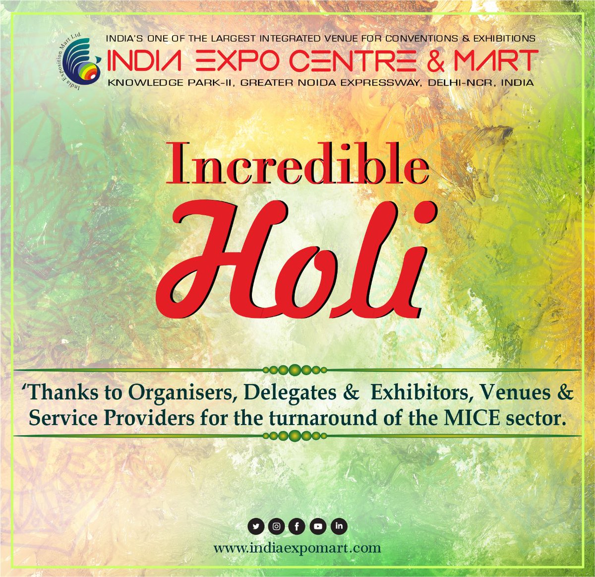 Let the colors of Holi brighten up your life with joy and positivity. Have a great time celebrating with your loved ones. Happy Holi!
.
.
.
#ieml #indiaexpositionmartlimited #IndiaExpoMart #indiaexpocentre #HappyHoli #FestivalOfColors #HoliCelebrations #HoliFestivities
