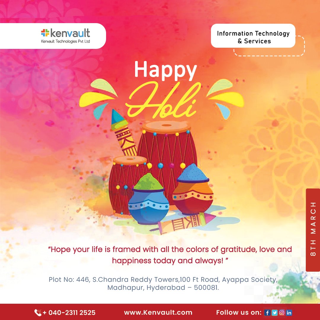 KenvaultTech's tweet photo. The grandeur of color and sweetness of sweets; may you have a brilliant Holi! 💖Happy Holi!  ✨🤩

#happyholi #holi2023 #holicelebrations #holicolours #holiseason #holi #festivalofcolours #festivemood https://t.co/TgLS27TD8s