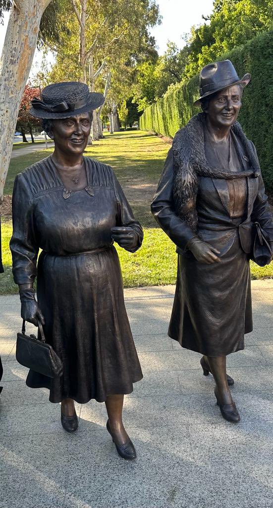 It only took 80 years. 😳 My grandmother Dame Enid Lyons and Dame Dorothy Tangney the first women elected to Fed Parliament finally immortalised in bronze in Canberra today. Let’s hope it doesn’t take another 80 to recognise other Australian women. A great way to start #iwd2023