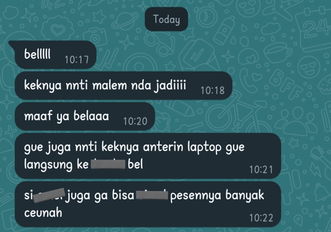 tadinya mau semalem main nya, trs tbtb dia yg ngajakin hari ini, eh tbtb juga dia bilang begitu. emang udh paling bener jgn berharap sm manusia 👍🏻