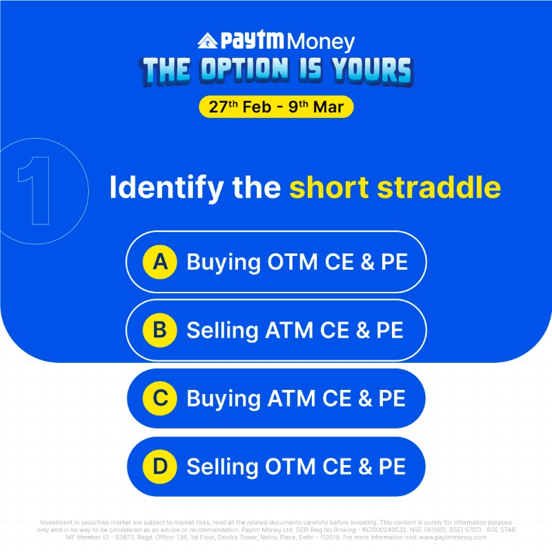 PaytmMoney's tweet photo. Show us how much you know about Options Trading.
Participation is open till 12 PM on 9 March 2023.
#TheOptionIsYours #OptionsTrading #FuturesAndOptions #TradingStrategies #ExpertTalks #TradingExperts #ProfessionalTalks #LiveEvent #PaytmMoney