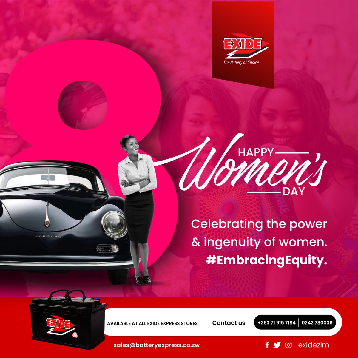 ExideZim's tweet photo. Happy International Women's Day from all of us. We believe a world that empowers and celebrates women is ideal for development.
#exidecares
#exidepower
#womensday2023
@EsteemComms @KUDZIELISTER2 @GenderZimbabwe @IdeasZaka @zimlifestylemag @Zimtweets https://t.co/D95ImZxjyb