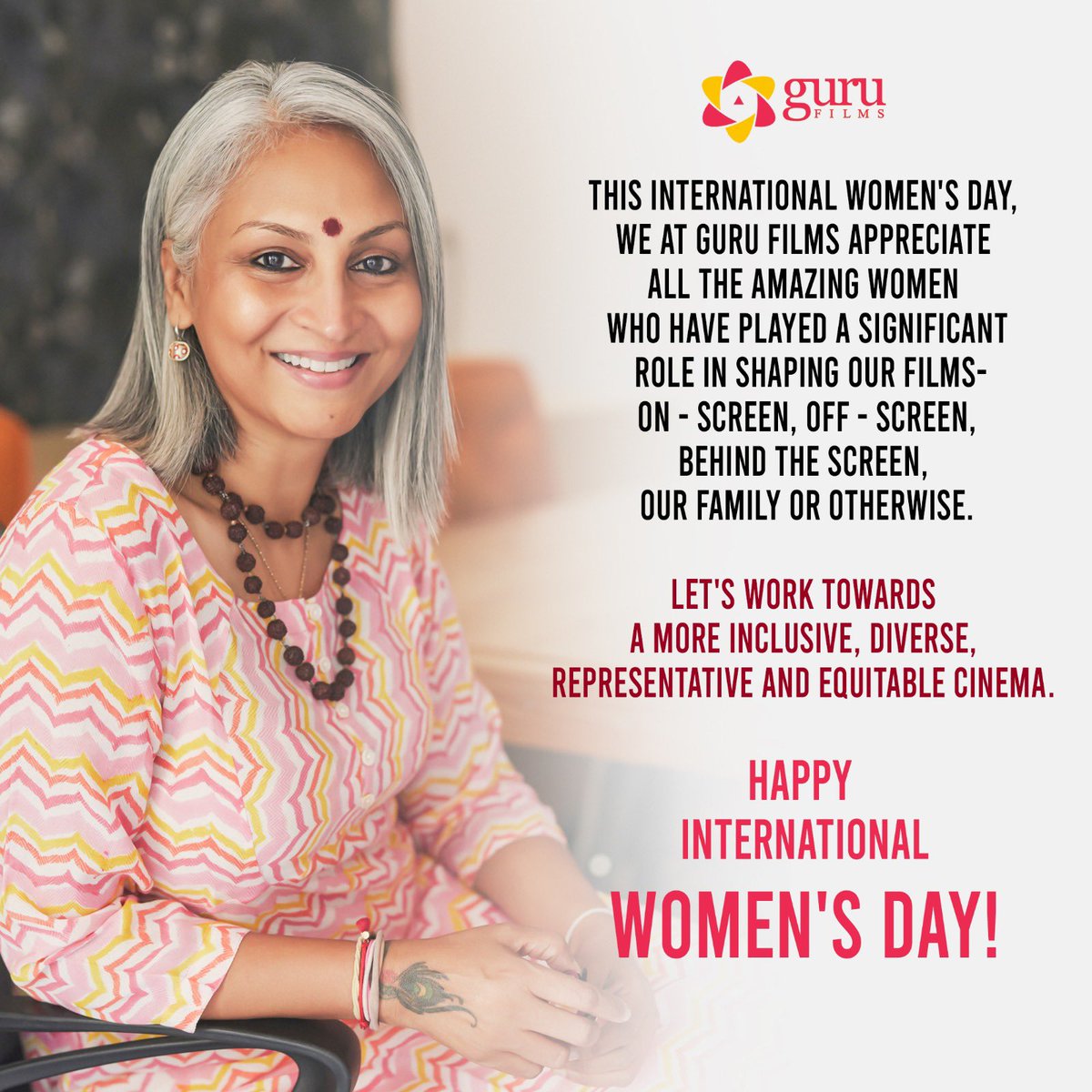 Let's work towards a more inclusive, diverse, representative and equitable cinema. 
Happy International Women's Day!

#womenday #genderequality #happyinternationalwomensday #womensdayspecial
<a href="/gurufilms1/">gurufilms</a> <a href="/SunithaTati/">Sunitha Tati</a>