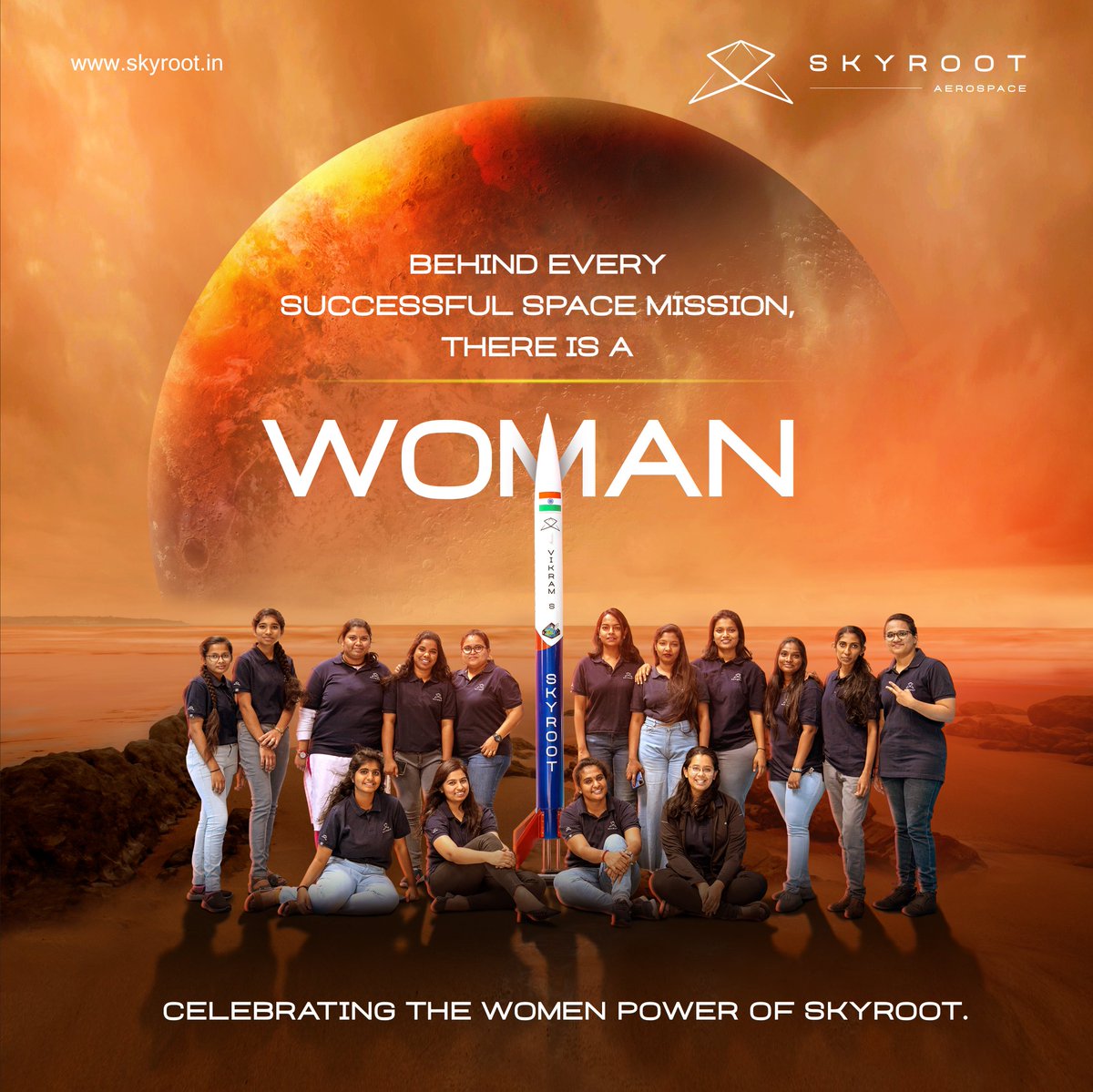 SkyrootA's tweet image. Every milestone we achive has the indelible signature of many bright spark women space professionals of our team. On International Women&apos;s Day, we join the celebrations as tribute to women power of Skyroot.
#EmbraceEquity #OpeningSpaceforAll