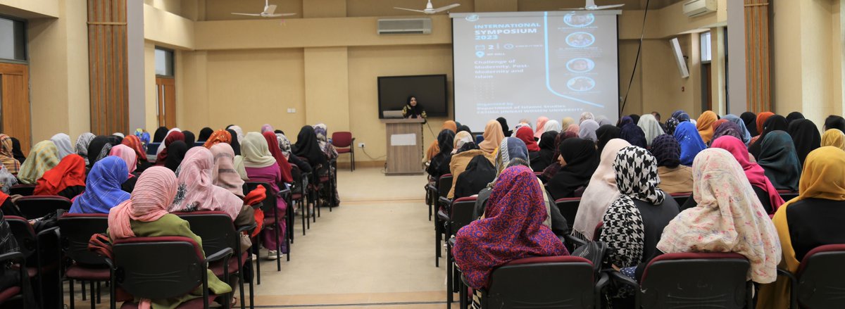 Dept of Islamic Studies organized an Intl.Symposium on "Challenge of Modernity, Post-Modernity and Islam" Dr. M. Zaid Malik, King Saud University, Riyadh and Dr. Maimoona Murtaza, President Women Wing of Overseas Pakistanis for NPCIH KSA gave an in-depth and thoughtful briefing.