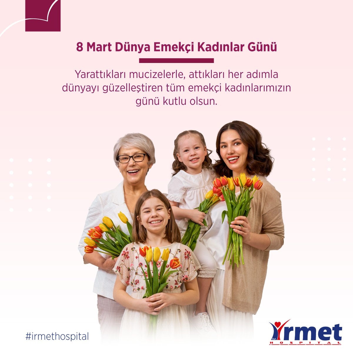 Yarattıkları mucizelerle, attıkları her adımla dünyayı güzelleştiren tüm emekçi kadınlarımızın günü kutlu olsun.

#dünyakadınlargünü #kadınlargünü #8martdünyakadınlargünü #irmethospital