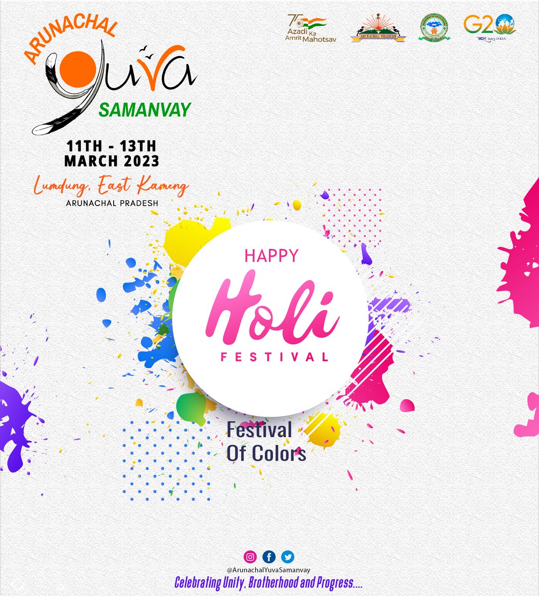 Happy Holi Everyone..
Let's celebrate swachh Holi with flowers and organic colours. Hope the festival of colours brings joy and happiness to all. Stay Safe, Play Safe. 

#HappyHoli #SafeHoli
@PemaKhanduBJP @KirenRijiju @NatungMama @mygovarunachal   @anirudhssingh  @OfGoap