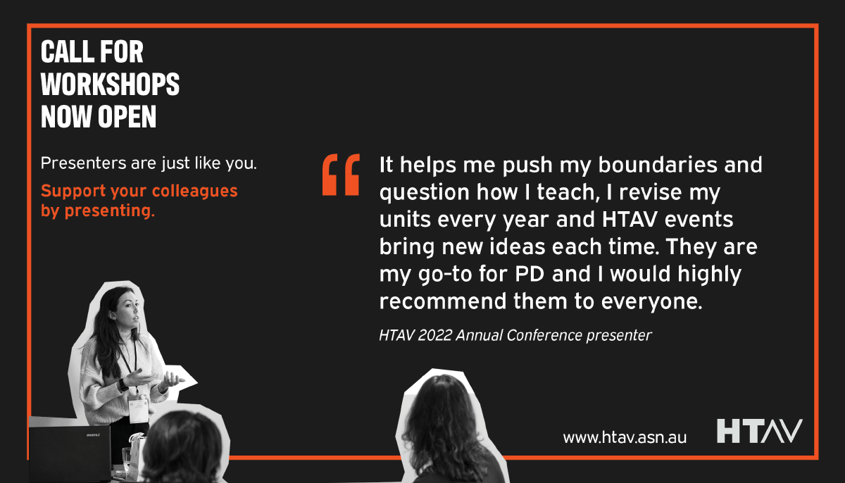 HTAVed's tweet image. Share with your community &amp;amp; present for HTAV! Do you have an activity, unit of work or pedagogical idea that has worked well in your classroom? Why not share it with other teachers. Submit your workshop proposal for the HTAV Annual Conference by 30 March bit.ly/3Ywf4GK