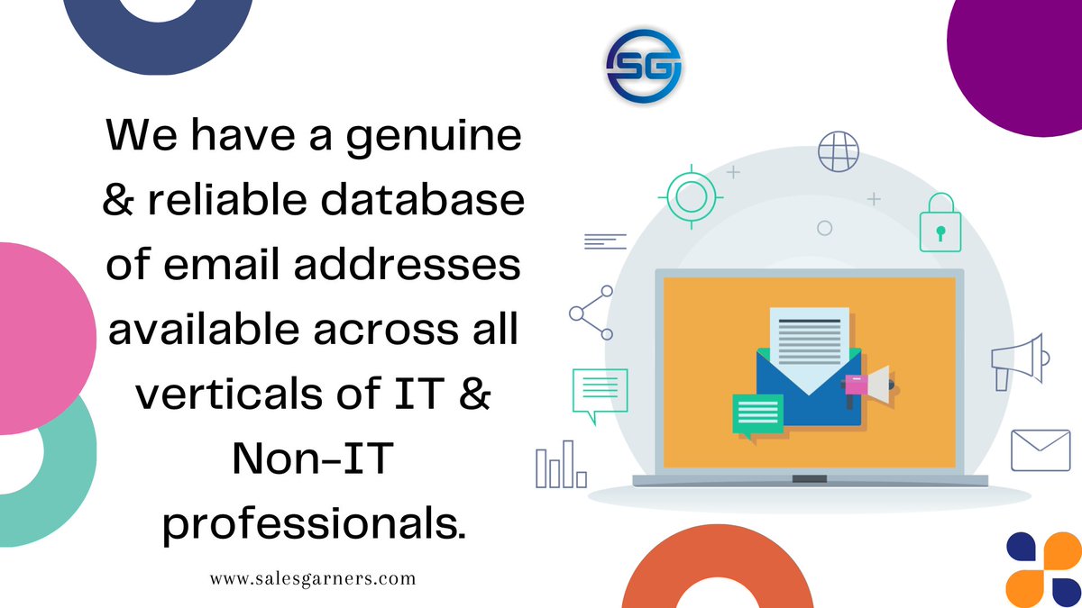 We have a genuine &amp; reliable database of email addresses available across all verticals of IT &amp; Non-IT professionals.

Visit us:- salesgarners.com

#SalesGarners

#emailmarketing #marketingstrategy  #emails #businessgrowth #GrowthHacking #BusinessIntelligence #email