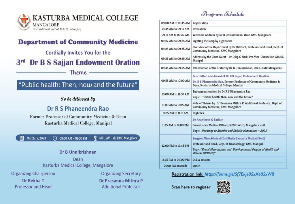 3rd Dr B S Sajjan Endowment Oration - Department of @Commed_KMCMLR 

@MAHE_Manipal  @DrBUnnikrishnan  @ppmithra @animeshj1 @GattyNIthin @RameshHolla @drdarshanbb @AjayMallya92 @iapsmcon2024 

#publichealth #futuremedicine #oration