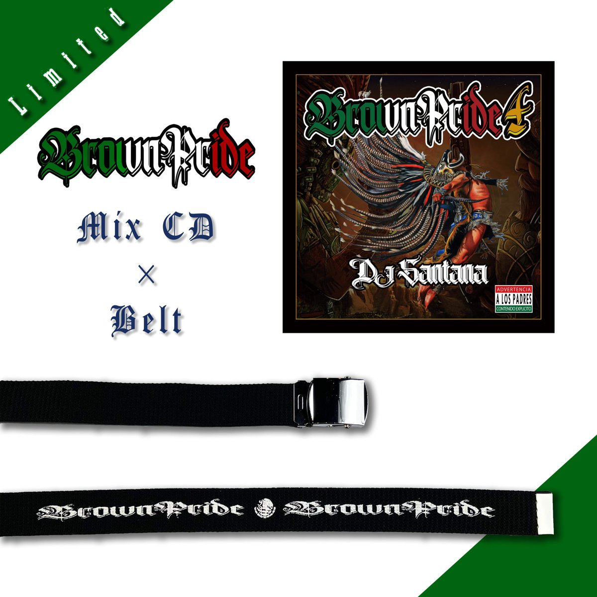 DjsantanaH's tweet image. 本日Brown Pride VOL.4リリースです‼︎

今作で30作目になります‼︎

今回も新譜中心にchicanorap.latinhiphopの選曲にしています‼︎

今回は先着で特製ステッカーが付きます‼︎枚数限定なので欲しい人はお早めに‼︎

限定品の特製ベルトも後少しあります‼︎

#djsantana
#mixcd 
#BrownPride4