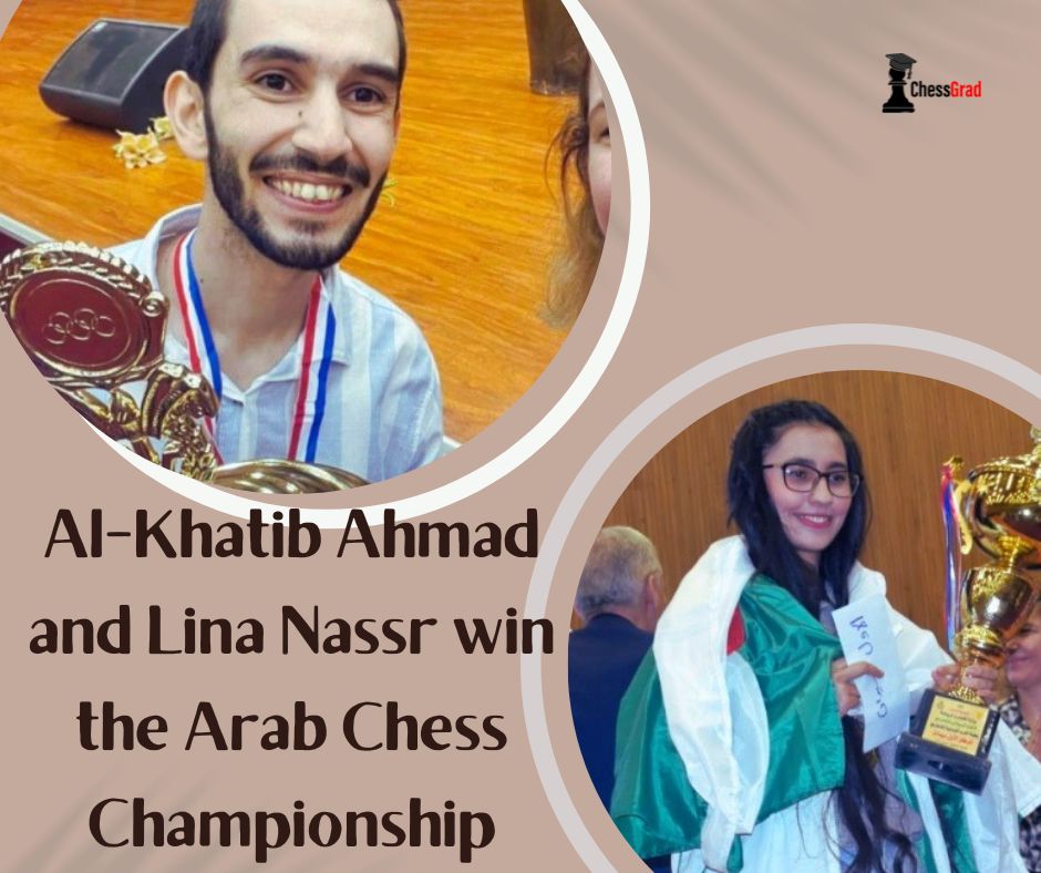 GradChess's tweet image. The Arab Chess Championship 2023 was won by IM Al Khatib Ahmad (Jordan) and WIM Lina Nassr (Algeria). Both champions received a 7.5/9 rating.
#chessnews #internationalchess #arabchesschampionship #chess #chessgrad