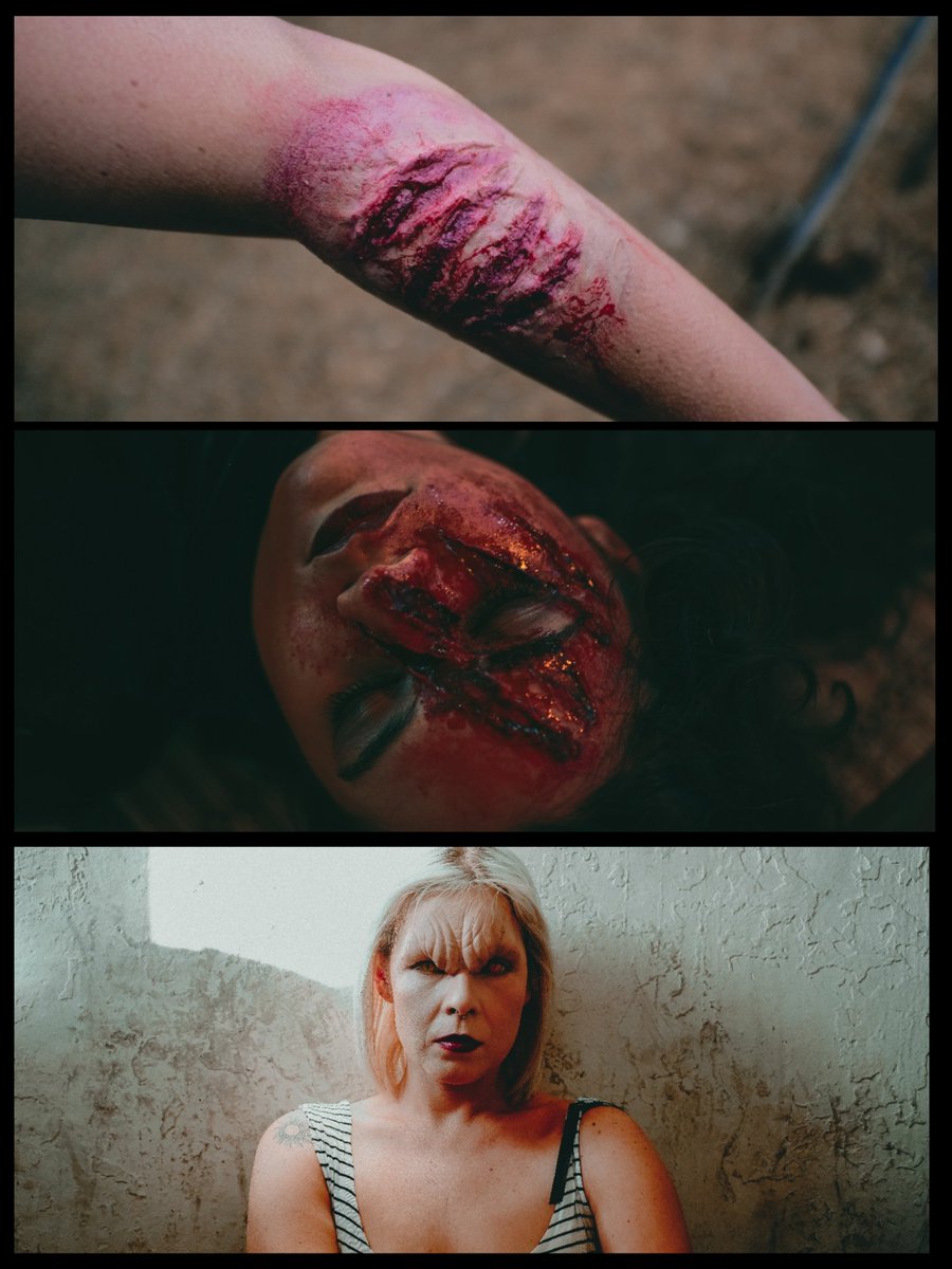HollowKillian's tweet photo. Makeup and FX for a horror music video. I love my work 🎥🖤 

#makeupartist #Cinema #Cinematography #film #shortfilm #horror #HorrorMovies #witchcraft #makeuphorror https://t.co/6orEqxuXYi