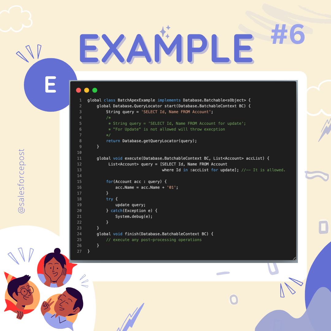 SalesforcePost's tweet image. "Are you preparing for a #SalesforceInterview? Here's a common question to practice with reasoning & exp: Our 1st interview series#1 & Q#6
What is the purpose of using FOR UPDATE in SOQL queries & how it will affect batch class?
#Salesforce #salesforceinterview #salesforcepost