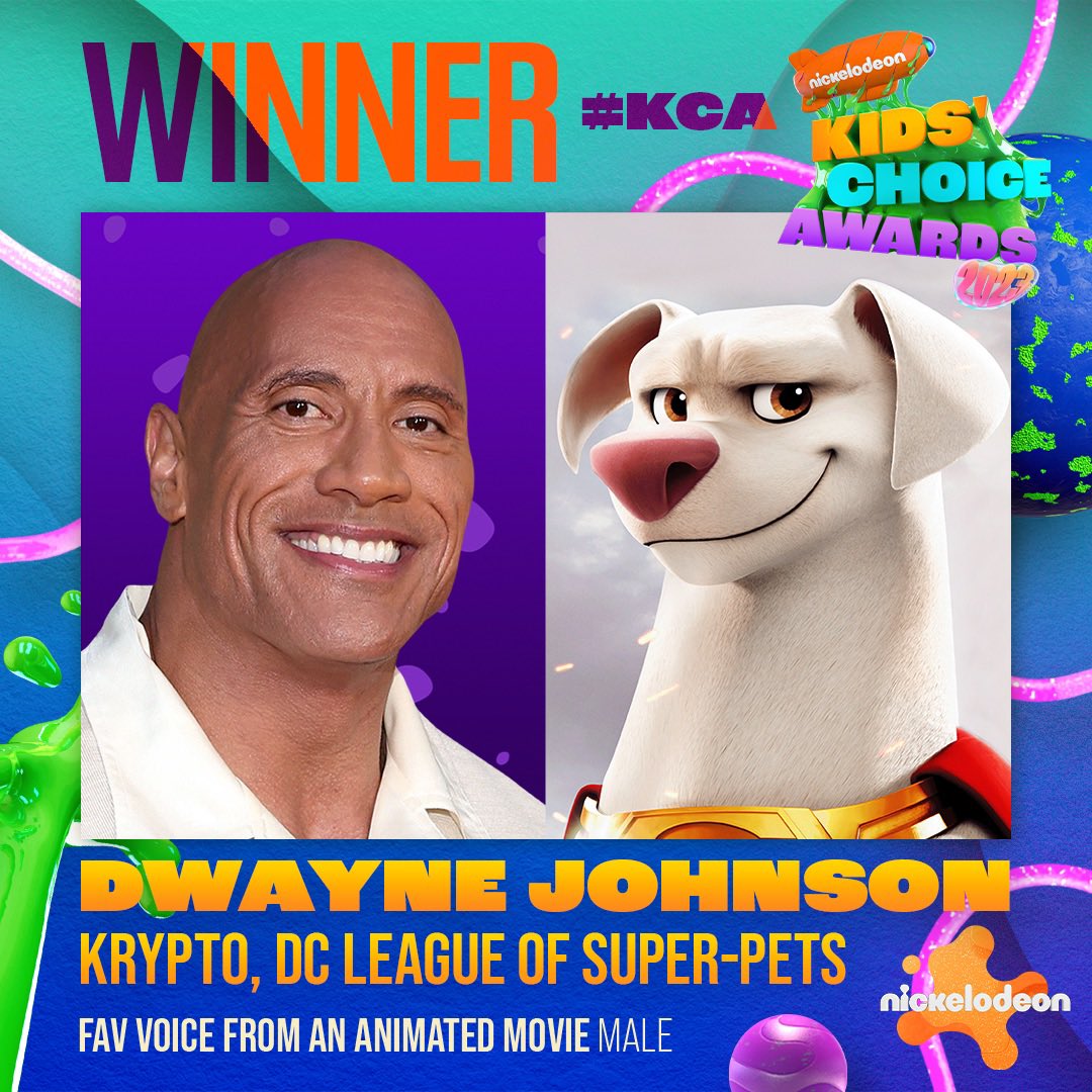 A huge ROCK SIZED THANK YOU
to aaaaaaaallll the kiddos out there who voted for me to win these two awesome #KidsChoiceAwards for BLACK ADAM & SUPER PETS! ⚡️🐕 
Had a blast with #SuperPets & #BlackAdam scored the biggest opening weekend of my career. 
Stay cool & thank U!!! ~ DJ