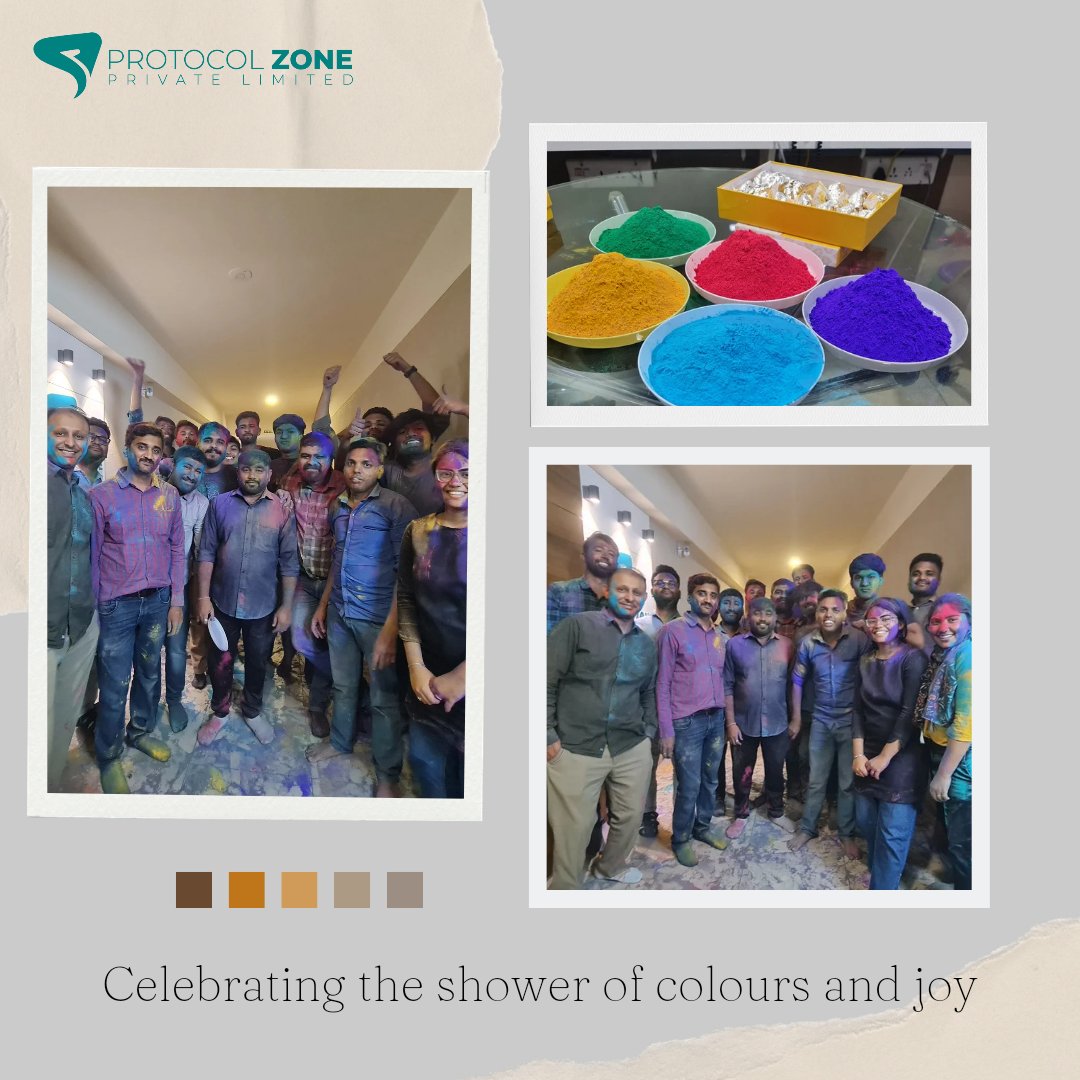 ProtocolZone's tweet image. Holi Celebration at Protocolzone was filled with colours, gujiyas, laughter, and fun.

#Protocolzonepvtltd #protocolzone #pzone #officewaliholi #holi