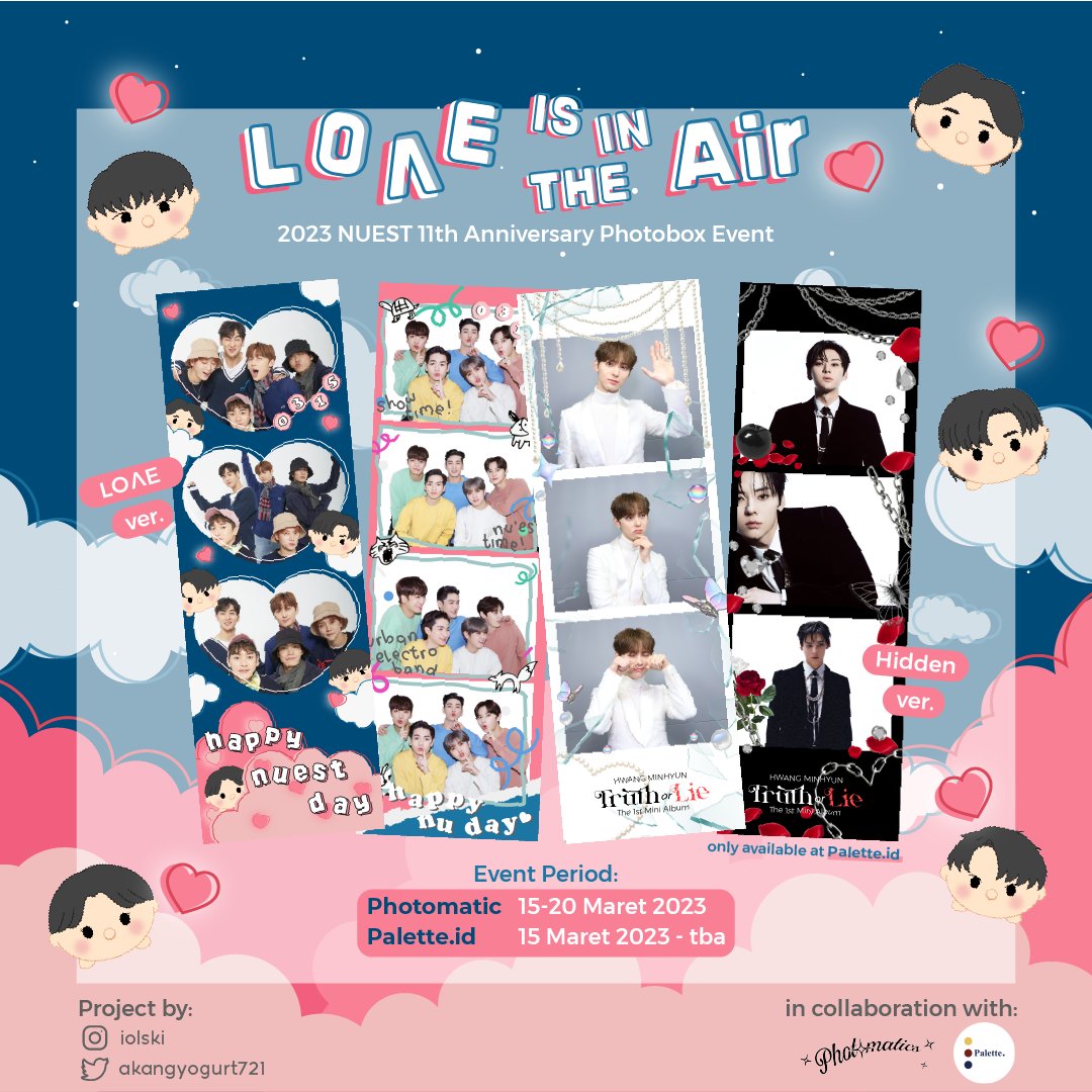 abangkyebumzu's tweet photo. 💞 𝑳𝒐𝒗𝒆 𝒊𝒔 𝒊𝒏 𝒕𝒉𝒆 𝑨𝒊𝒓 💞

NUEST 11th Anniversary Photobooth Event
and Hwang Minhyun Solo Debut
by @akangyogurt721 / iolski (ig)

📆 : 15-20 Maret 2023
📍 : @photomaticsid &amp;  @palette__id (on poster)

Don't miss out❣️
#MyLoveAlwaysNU #HappyNUESTDay #NUEST #뉴이스트 https://t.co/czsSTzSfvg