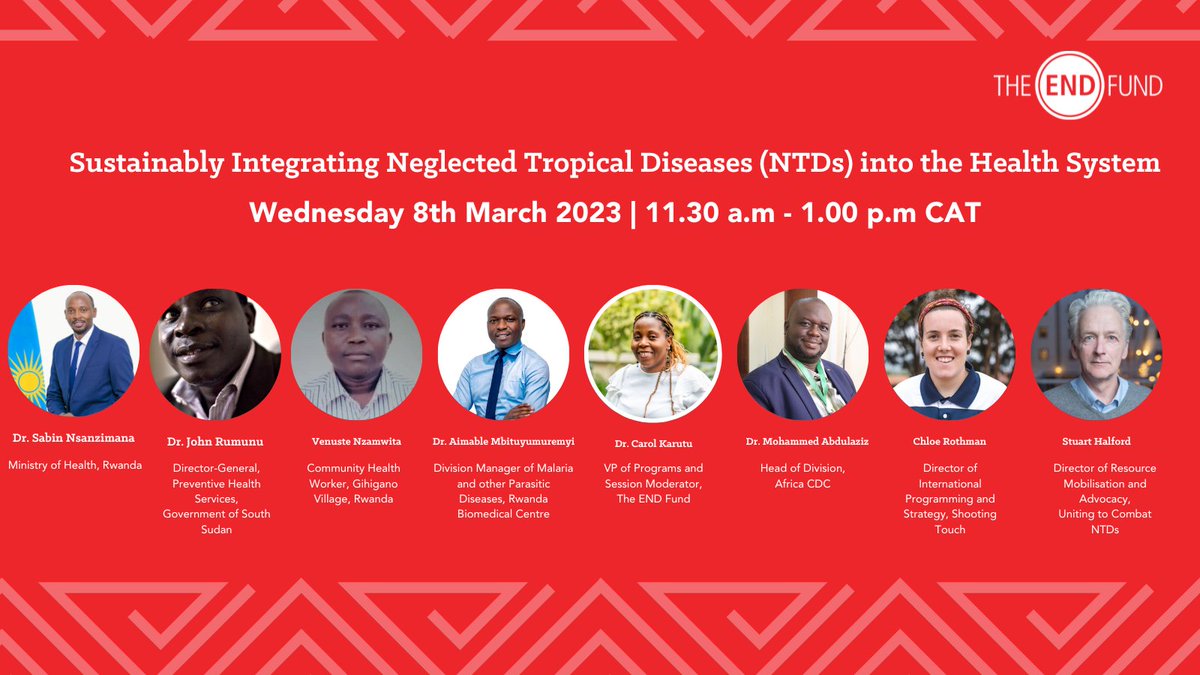 Join <a href="/CombatNTDs/">Uniting to Combat Neglected Tropical Diseases</a> Director Stuart at the <a href="/TheENDFund/">The END Fund</a> session at #AHAIC2023 today on how we can integrate neglected tropical diseases (NTDs) into health systems to #BeatNTDs!
To join the session virtually, register here: bit.ly/3ydyEgr
#100percentCommitted
<a href="/Amref_Worldwide/">Amref Health Africa</a>