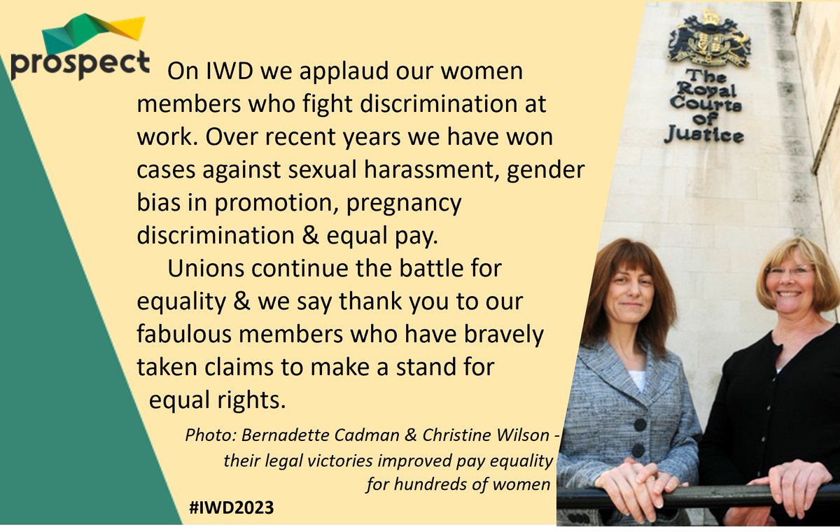 Celebrating #InternationalWomensDay with looking at our amazing @ProspectUnion & @bectu women members who fight discrimination and campaign & litigate to improve rights for women in the workplace #IWD2023