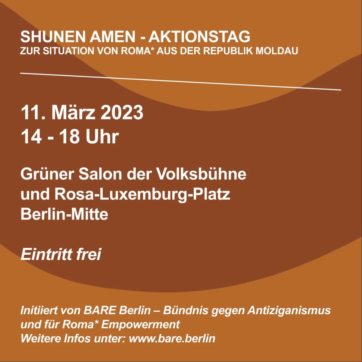 Wir brauchen euch! Am 11.3. fordern wir gemeinsam und lautstark ein dauerhaftes Bleiberecht für moldauische Roma* ein, welche in Moldau auf Grund des massiven institutionellen Antiziganismus oft in eklatanter Armut leben müssen.
Teilt diesen Aufruf und kommt am 11.3., 14:00 dazu!