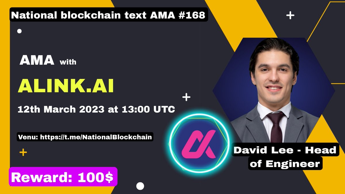 🔊 National Blockchain Glad To Announce our next TEXT  AMA  🔊 with #ALINK_AI.

🕔 Date:12th March 2023 at 13:00 PM UTC
   
 Reward Pool: 100$ 🔥🔥
Venue:
 t.me/NationalBlockc…

〽️ Rules:

1️⃣ Follow 
<a href="/Nation_Airdop24/">NATIONAL BLOCKCHAIN । AMA +X- Space + Binance live</a>
 &amp;
<a href="/ALINK_AI/">ALINK.AI</a>

2️⃣ (Like,Retweet Comment your Question)