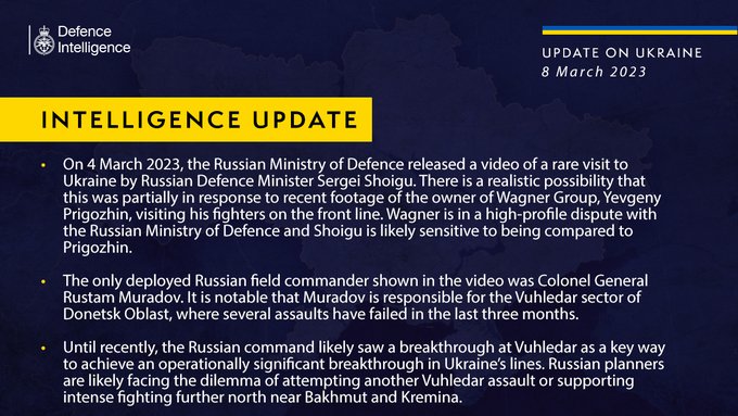 Defence Intelligence update on Ukraine for Wednesday 8 March - please see below thread for full image text