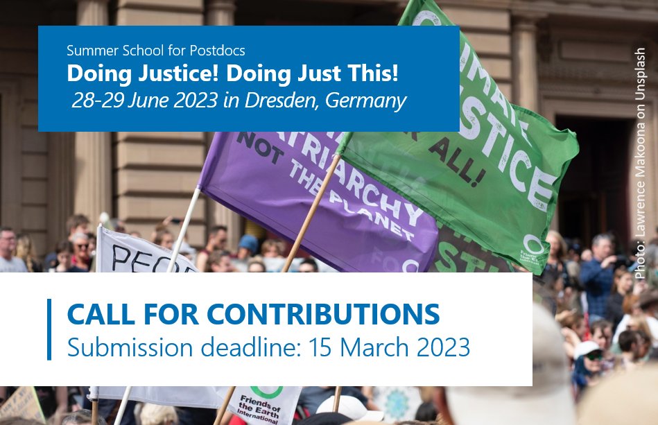 IOER_de's tweet photo. 7 days left. Submit applications for @LeibnizWGL Summer School “Doing Justice! Doing Just This! Understanding justice in transdisciplinary and transformative research” (28–29.6.) by March 15th / https://t.co/0Bt72f2Ri3
#CallForContributions #TransdisciplinaryResearch https://t.co/v3gABjU4ZB