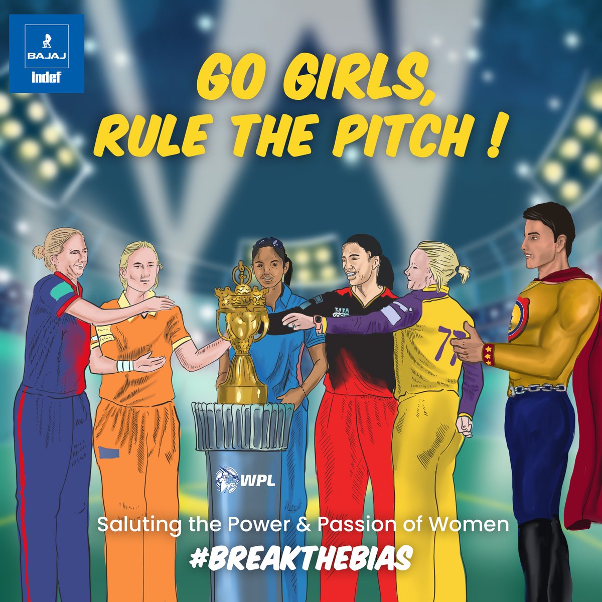 bajajindef's tweet photo. Today we celebrate the resilience, strength, and achievements of women across the globe. BAJAJ INDEF salutes you #InternationalWomensDay #GenderEquality  #womeninsports #wpl #cricket #bajajindef #mrhercules #HerculesHoistsLtd #indef #womenempowerment https://t.co/GKQOGsJSK4
