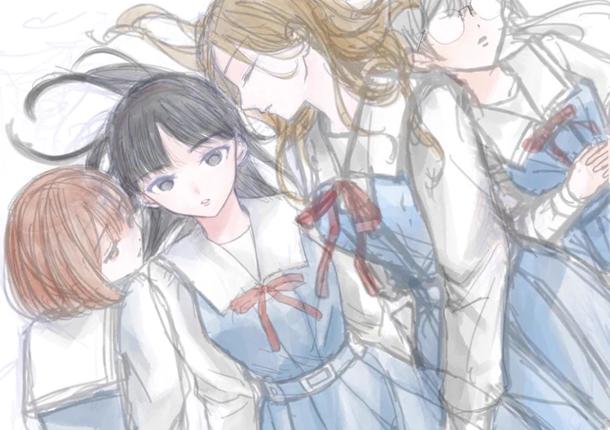 マドンナリリーコミック表紙ザックリメイキング①ザックリとラフ、下書きを描く。②ラフをグレスケにしザックリと色を置く③ここからザックリではなく丁寧に仕上げていく(この段階が個人的に1番好み)④丁寧に仕上げて百合をザックリと散らす。#メイキング #イラスト  