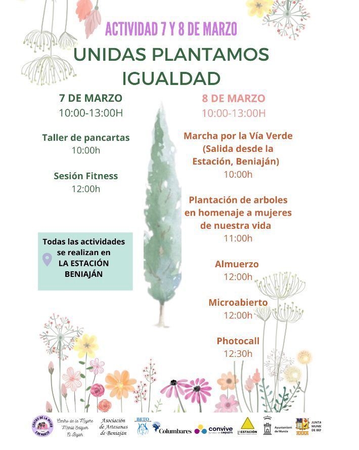 LaestacionBen's tweet photo. Hoy seguimos con actividades conmemorando el #8M2023 en #Beniaján, con marcha por la Vía Verde, plantación de arbolado, almuerzo, micro abierto y phococall. 

@CentroMBeniajan 
@ColumbaresONG 
@AsociacionBeto 
@FundacionCepaim 
@parquesdemurcia 
@AytoMurcia https://t.co/3v06QBOS48