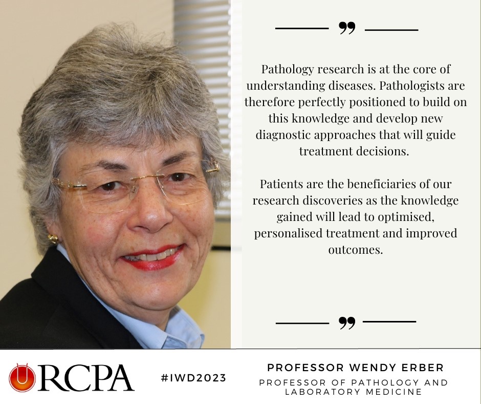 "Patients are the beneficiaries of our research discoveries as the knowledge gained will lead to optimised, personalised treatment &amp; improved outcomes.”  

Prof Wendy Erber is a world-renowned haematologist &amp; Professor of Pathology &amp; Laboratory Medicine at UWA. #IWD2023 <a href="/uwanews/">UWA</a>