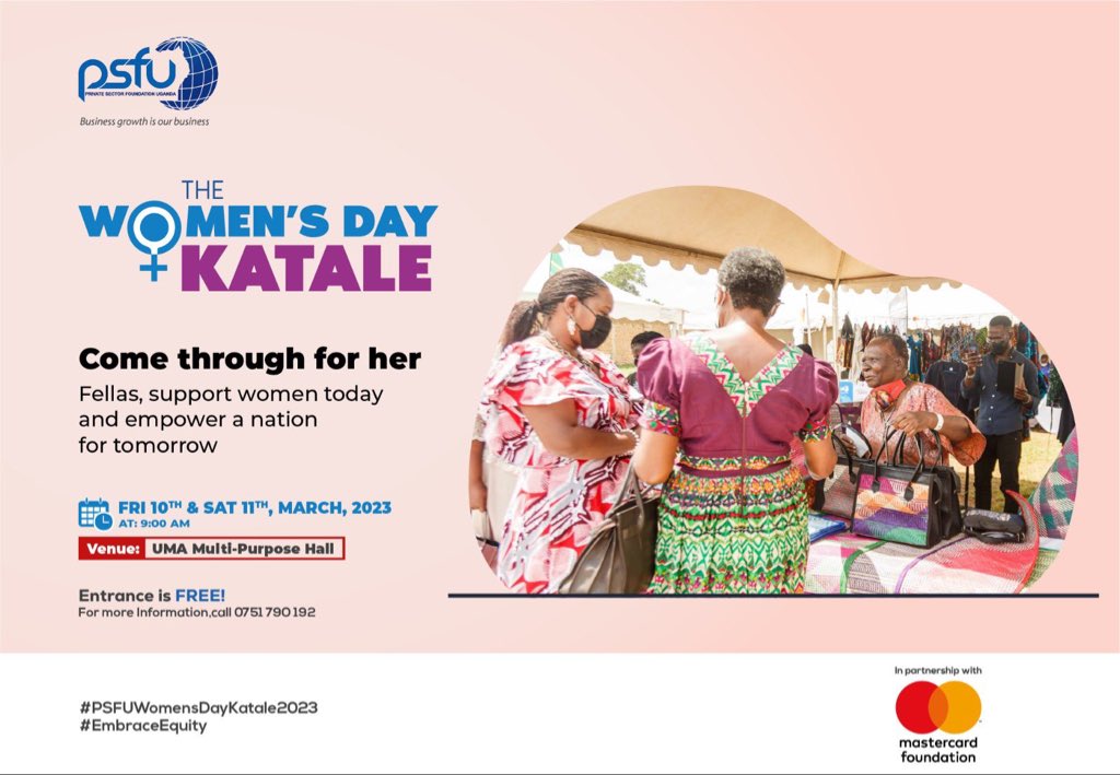 Happy Womens day !!
The celebrations don’t stop today , we continue this whole week ,as we shall be at UMA show grounds for #PSFUWomensDayKatale2023  on 10th and 11th March .
Come through and support women.
#EmbraceEquity 
#IWD2022