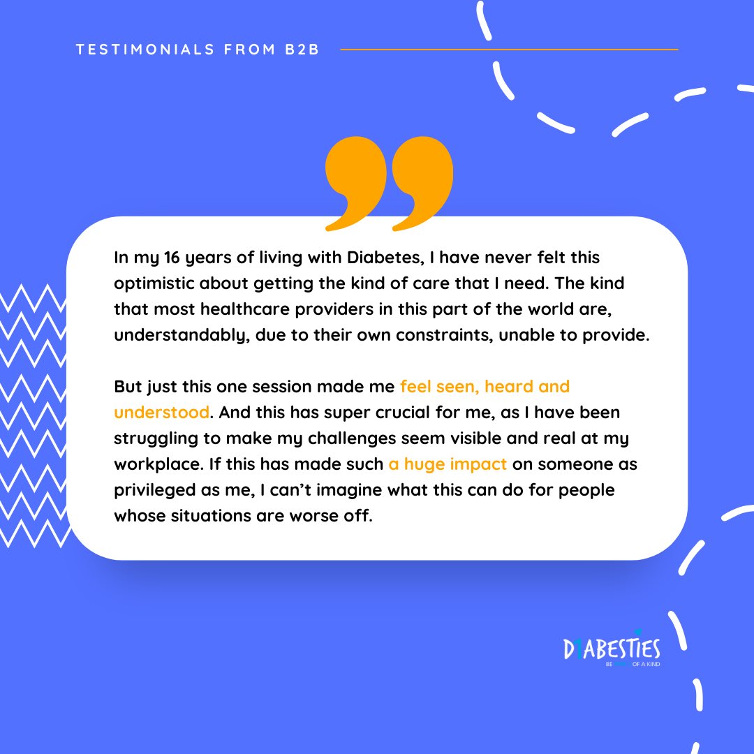Jazzsethi95's tweet photo. A beautiful and powerful testimonial from a #B2B session.. 

This is why we do what we do at @diabesties1 

This session was for #diabetesdistress - our educators are professionals who also live with #T1D 

Schedule yours today: https://t.co/J4a4shPqE8 https://t.co/ZAFzZjhokG